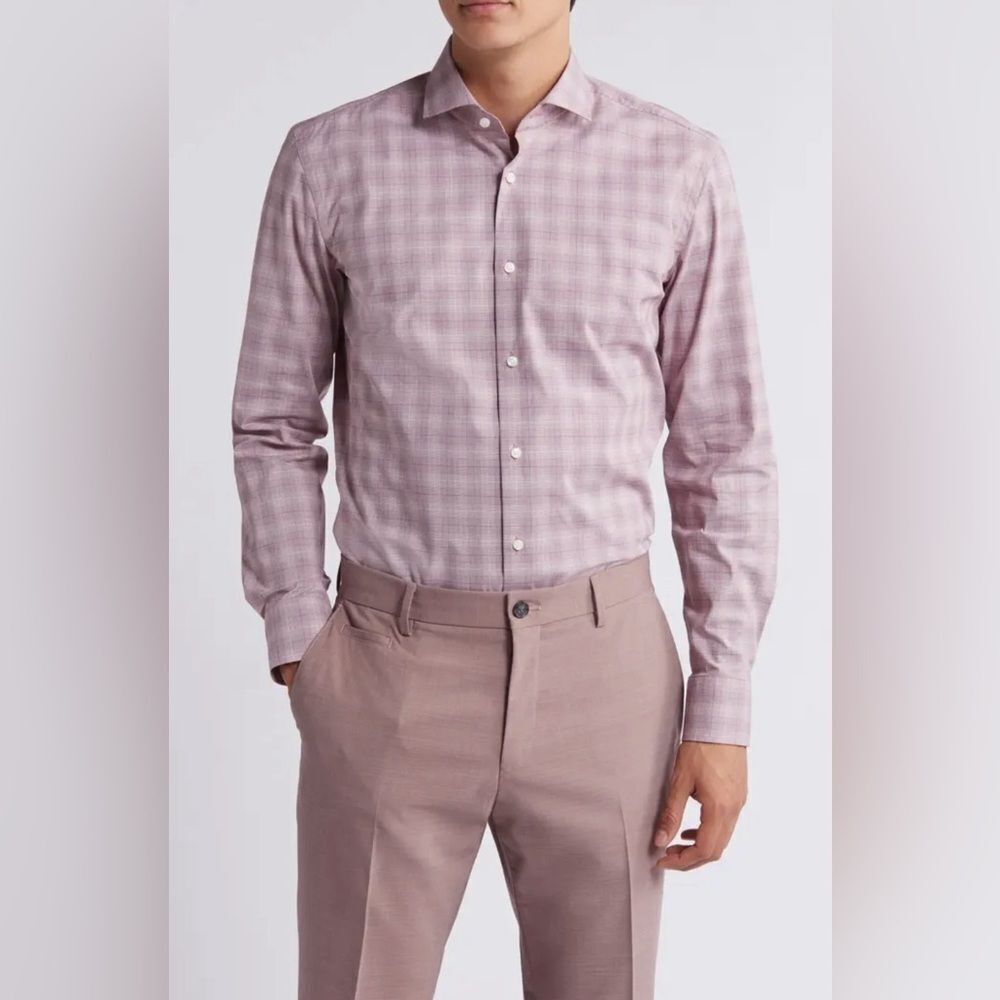🌼clearance Boss Slim Fit Plaid‎ Dress Shirt